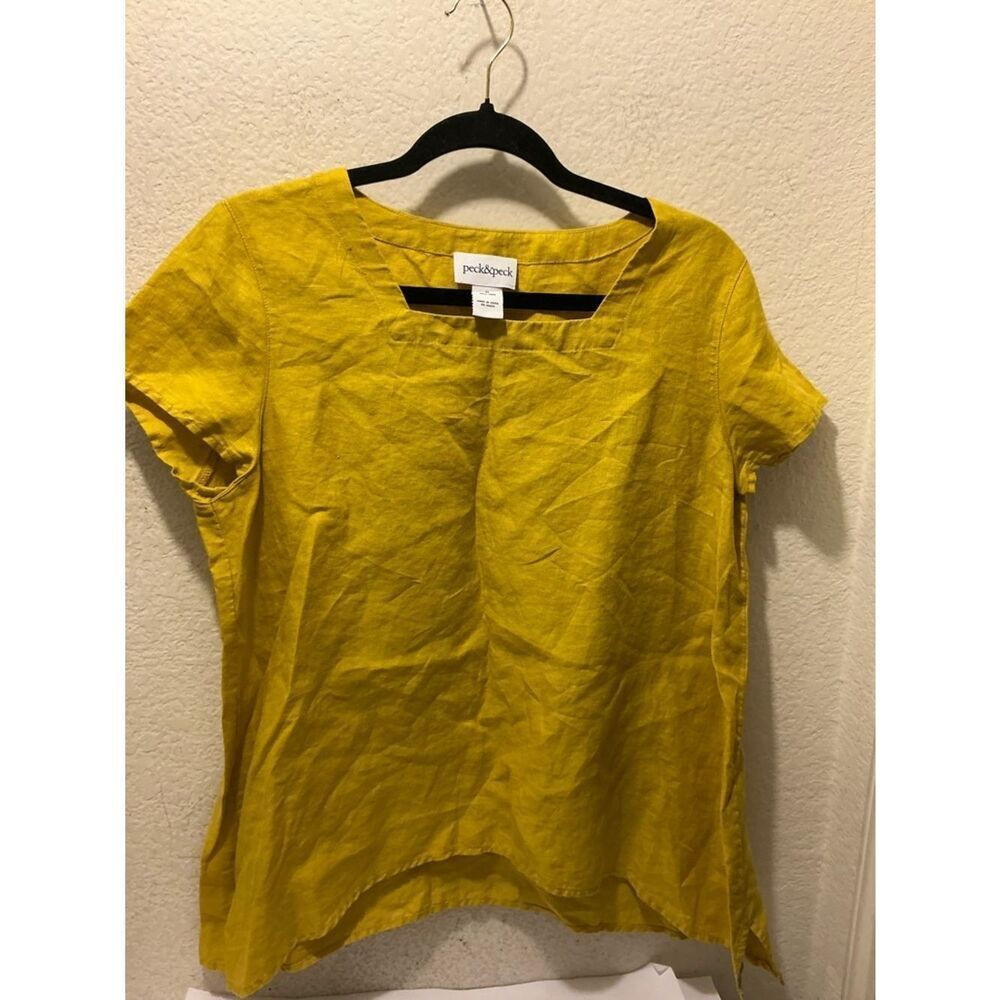 Peck & Peck Women's Yellow 100% Linen Short Sleeve Top size M